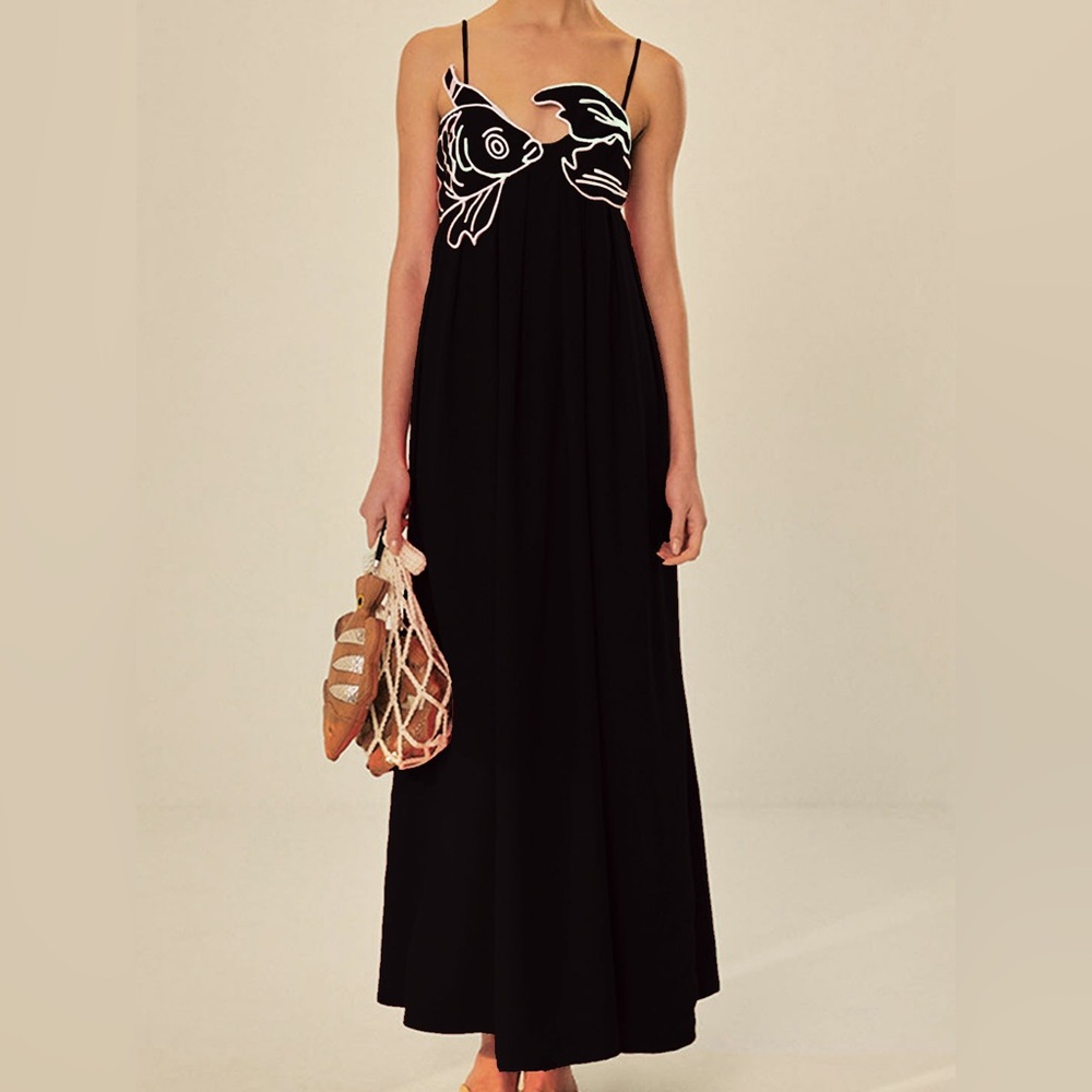 Commense Embroidered Fish Semi-Sheer Cami Dress